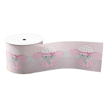 Beautiful Baby Girl Pink Elephant Grosgrain Ribbon by Precious_Baby_Gifts at Zazzle