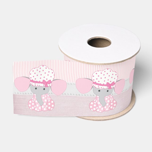 Beautiful Baby Girl Pink Elephant Grosgrain Ribbon (Spool)