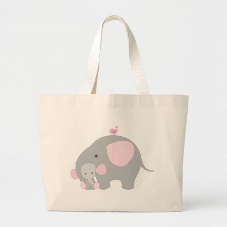 Beautiful Baby Girl Pink Elephant Large Tote Bag