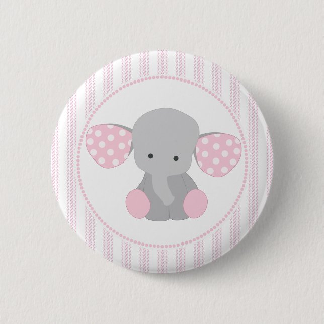 Beautiful Baby Girl Pink Elephant Pinback Button (Front)