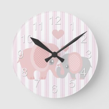 Beautiful Baby Girl Pink Elephant Round Clock by Precious_Baby_Gifts at Zazzle