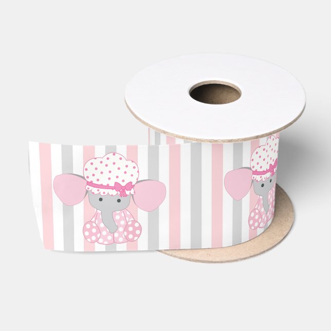 Beautiful Baby Girl Pink Elephant Satin Ribbon (Spool)
