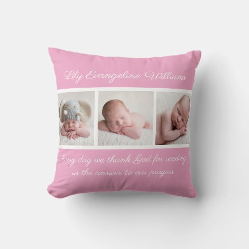 Beautiful Baby Girl Pink Photo Religious Quote Throw Pillow