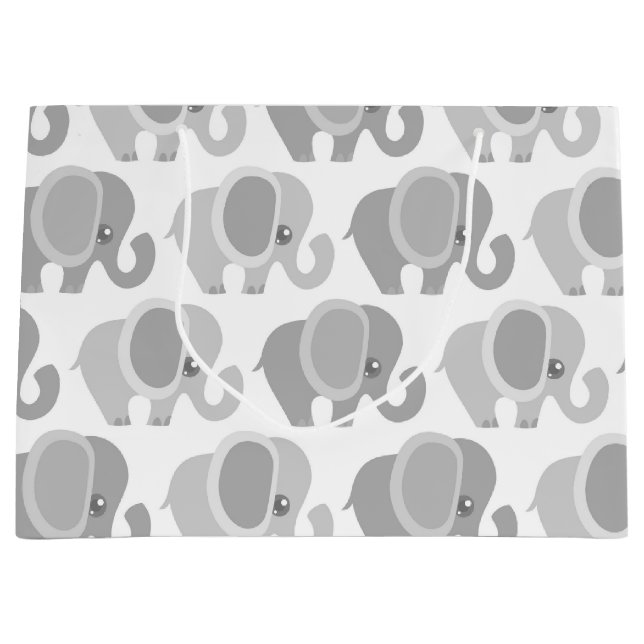 Beautiful Baby Neutral Gray Elephant Large Gift Bag (Front)