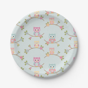 Beautiful Baby Owl Pattern Paper Plates