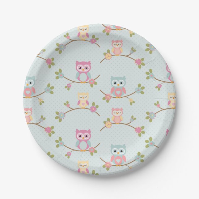 Beautiful Baby Owl Pattern Paper Plates (Front)