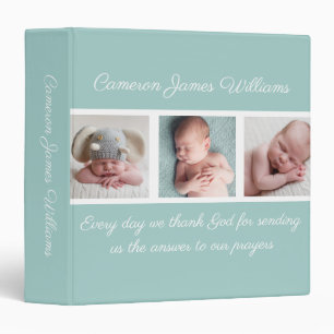 Beautiful Baby Photo Collage Teal Religious Album 3 Ring Binder