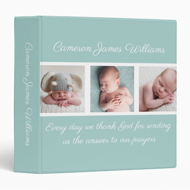 Beautiful Baby Photo Collage Teal Religious Album 3 Ring Binder (Front/Spine)