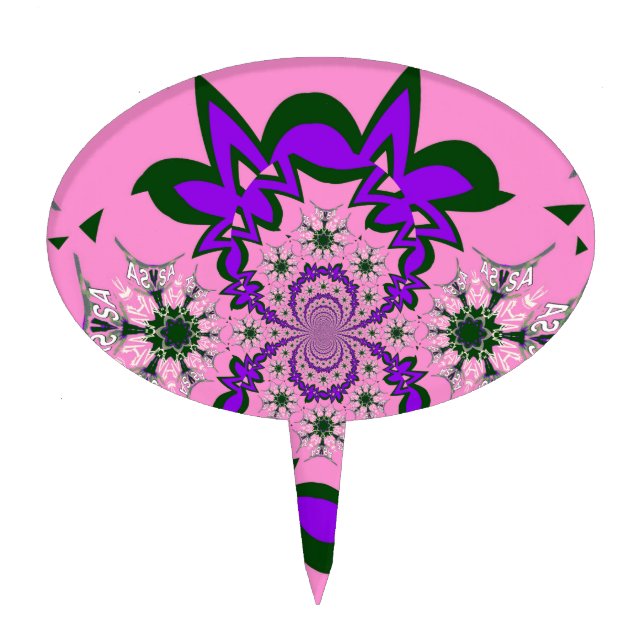 Beautiful Baby Pink Floral Purple Shade Motif Art  Cake Topper (Front)