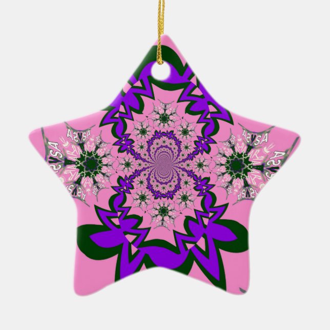 Beautiful Baby Pink Floral Purple Shade Motif Art  Ceramic Ornament (Front)