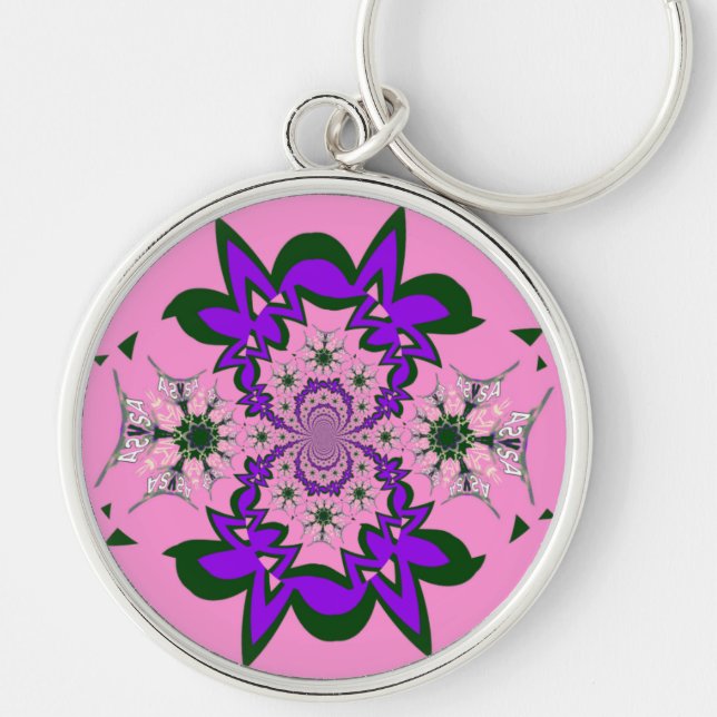 Beautiful Baby Pink Floral Purple Shade Motif Art  Keychain (Front)