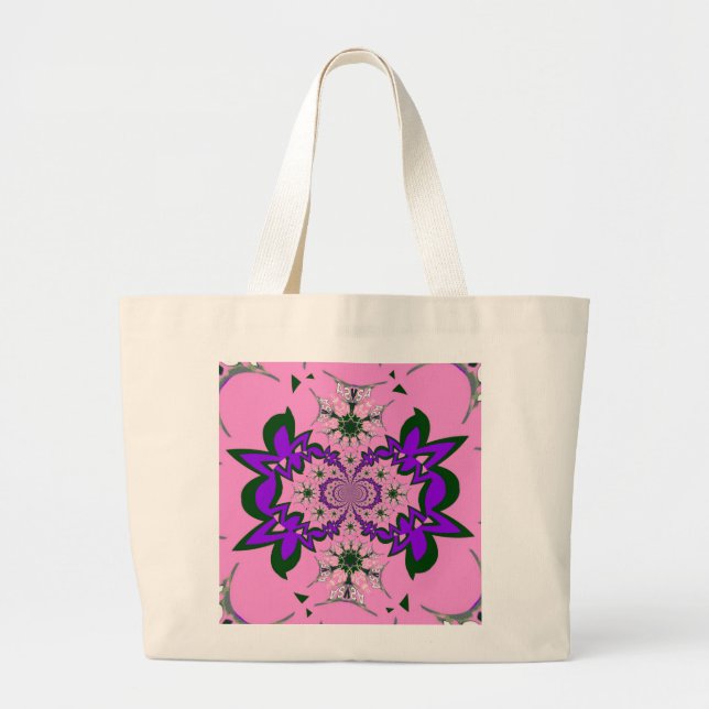 Beautiful Baby Pink Floral Purple Shade Motif Art  Large Tote Bag (Front)