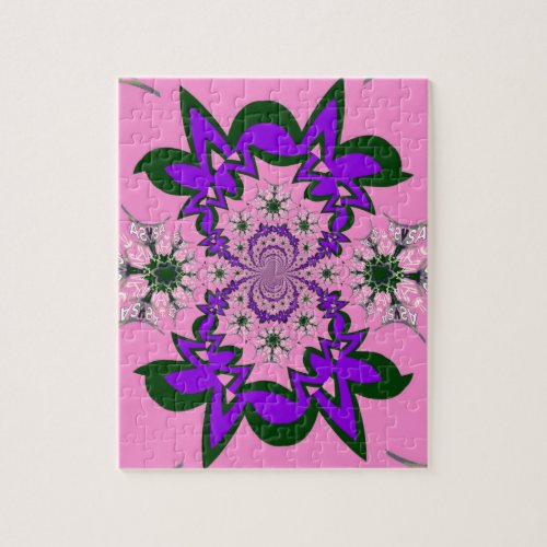 Beautiful baby pink floral purple shade motif mono jigsaw puzzle