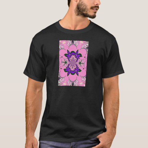 Beautiful baby pink floral purple shade motif mono T_Shirt