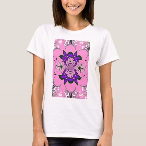 Beautiful baby pink floral purple shade motif mono T_Shirt