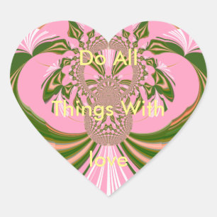 Beautiful baby pink green and white Kaleidoscope Heart Sticker