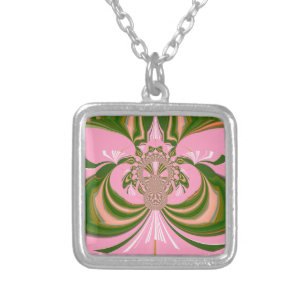 Beautiful baby pink green and white  Kaleidoscope  Silver Plated Necklace