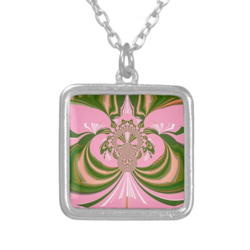 Beautiful baby pink green and white  Kaleidoscope  Silver Plated Necklace