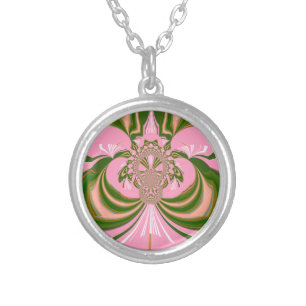 Beautiful baby pink green and white Kaleidoscope Silver Plated Necklace