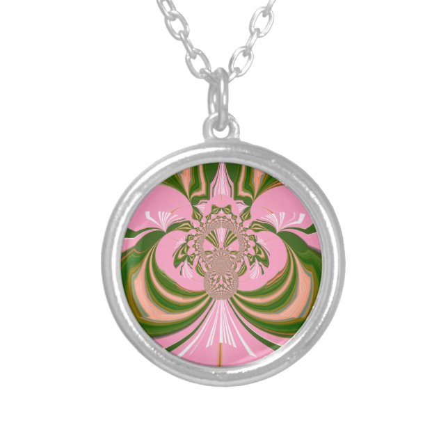 Beautiful baby pink green and white  Kaleidoscope  Silver Plated Necklace (Front)
