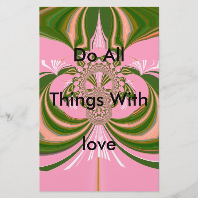 Beautiful baby pink green and white  Kaleidoscope  Stationery (Front)