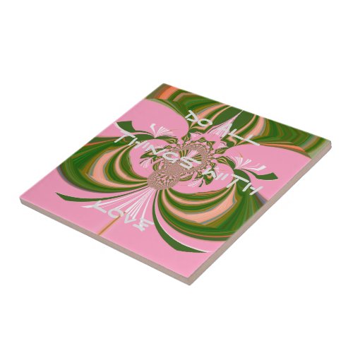 Beautiful baby pink green and white  Kaleidoscope  Tile