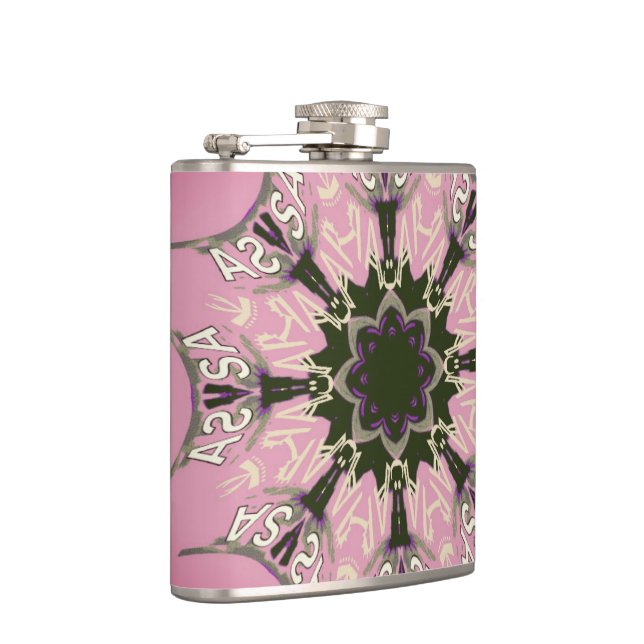 Beautiful baby pink  purple shade motif monogram hip flask (Right)