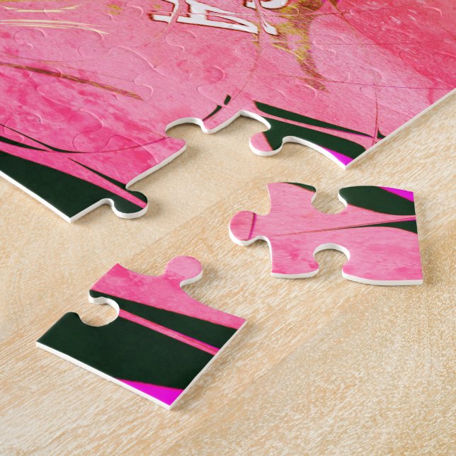 Beautiful baby pink  purple shade motif monogram jigsaw puzzle (Side)