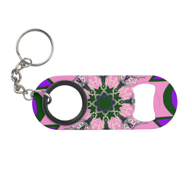 Beautiful baby pink  purple shade motif monogram keychain bottle opener (Front (Horizontal))