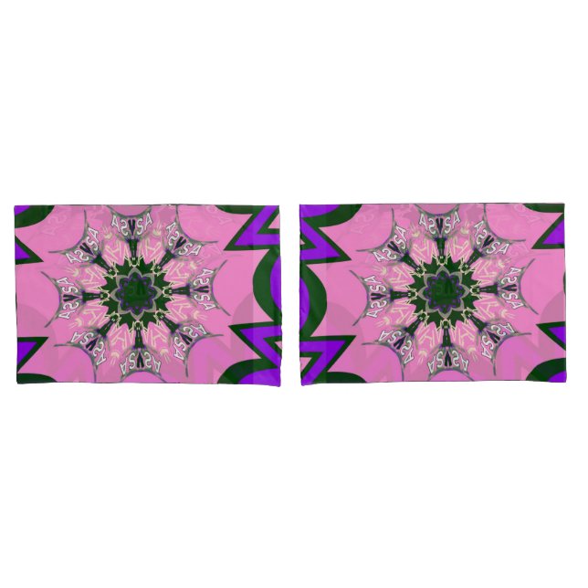 Beautiful baby pink  purple shade motif monogram pillowcase (Front-Set)
