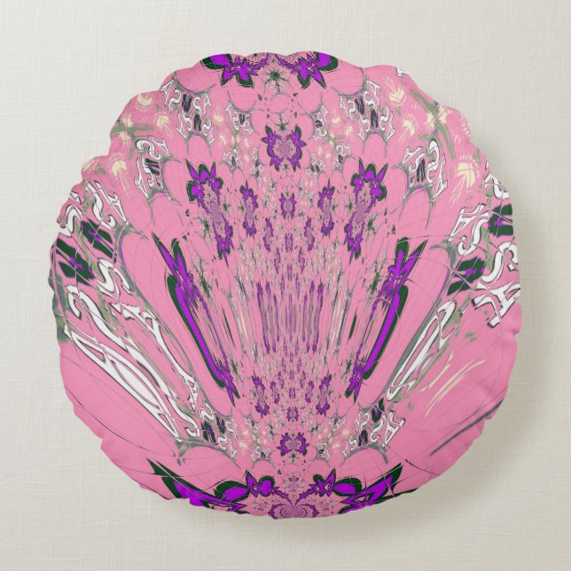 Beautiful baby pink  purple shade motif monogram round pillow (Front)