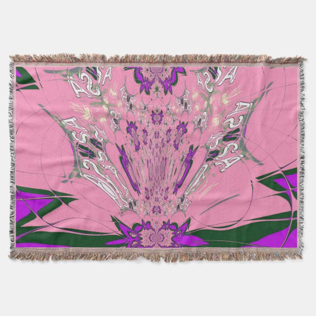 Beautiful baby pink  purple shade motif monogram throw blanket (Front)