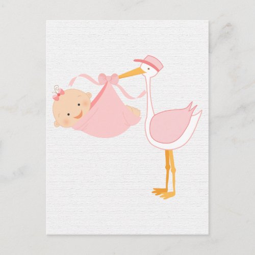 Beautiful Baby Pink Stork Its a Girl Announcement Postcard