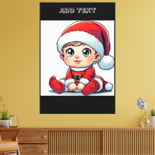 Beautiful Baby Santa Add Text Black Background Art Canvas Print