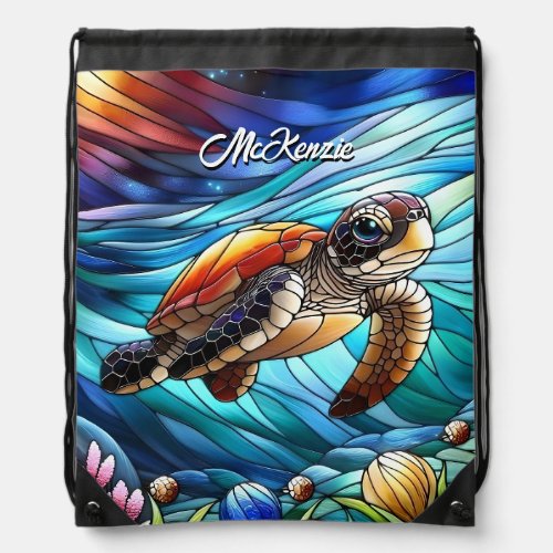 Beautiful Baby Sea Turtle In Colorful Sea Drawstring Bag