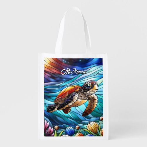 Beautiful Baby Sea Turtle In Colorful Sea Grocery Bag