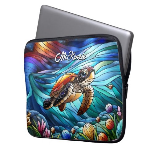 Beautiful Baby Sea Turtle In Colorful Sea Laptop Sleeve