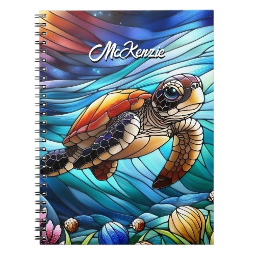 Beautiful Baby Sea Turtle In Colorful Sea Notebook