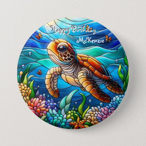 Beautiful Baby Sea Turtle Swimming Button