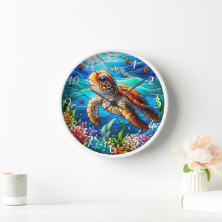 Beautiful Baby Sea Turtle Swimming Clock