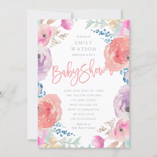 Beautiful Baby Shower Invitation Floral Watercolor