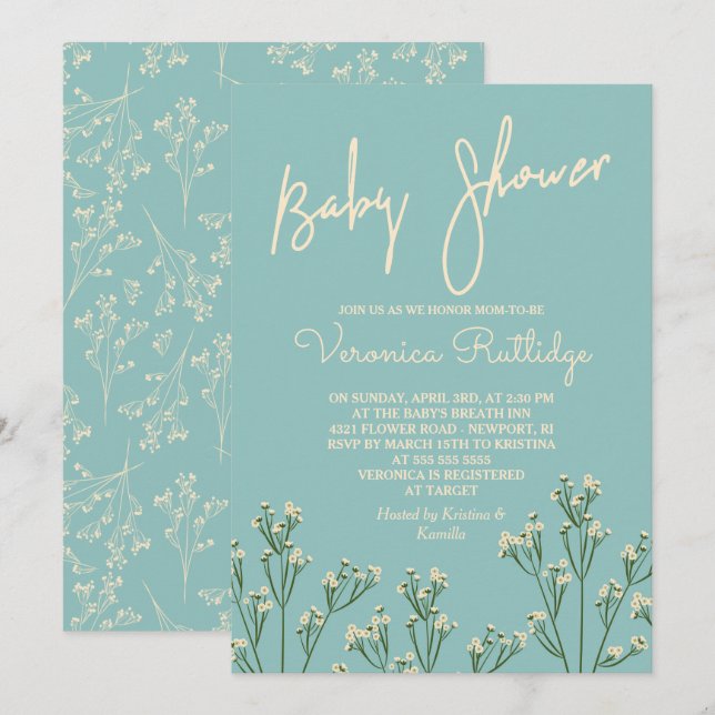 Beautiful Baby's Breath Baby Shower Invitation (Front/Back)