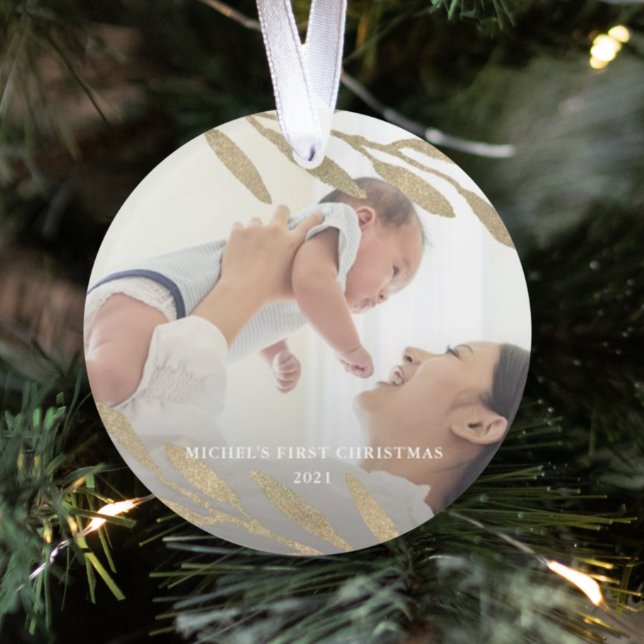 Beautiful Baby's First Christmas Botanical Photo Ornament (Creator Uploaded)