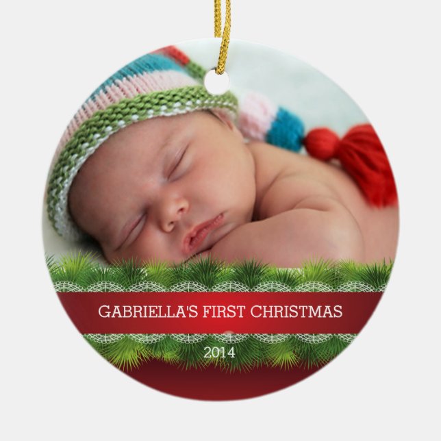Beautiful Baby's First Christmas Photo Ornament (Front)