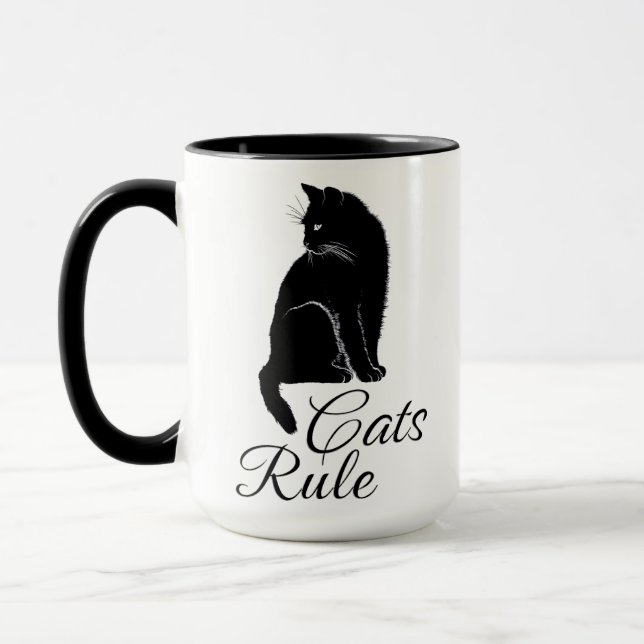 Beautiful Back Sitting Cat - Cats Rule Mug (Left)