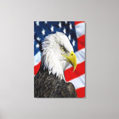 Beautiful Bald Eagle head  and a American flag 1 Canvas Print