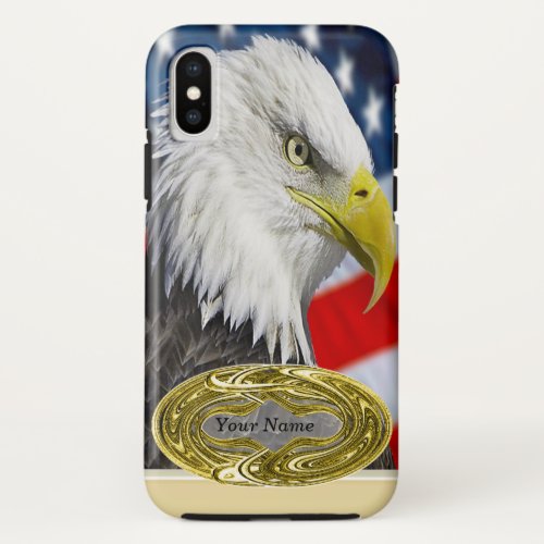 Beautiful Bald Eagle head  and a American flag 1 iPhone X Case