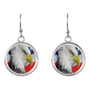 Beautiful Bald Eagle head  and a American flag 1 Earrings