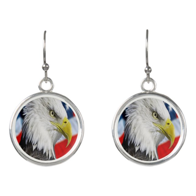 Beautiful Bald Eagle head  and a American flag 1 Earrings (Front)