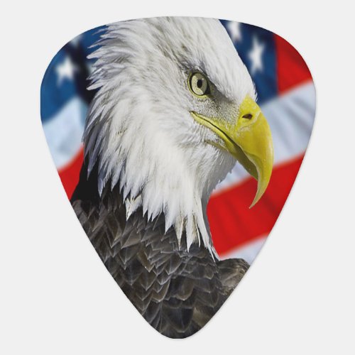 Beautiful Bald Eagle head  and a American flag 1 Guitar Pick